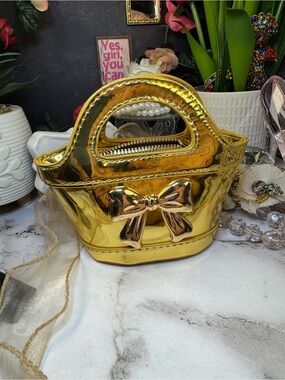 Gold Bow Accent Women's or Young Girl Handbag